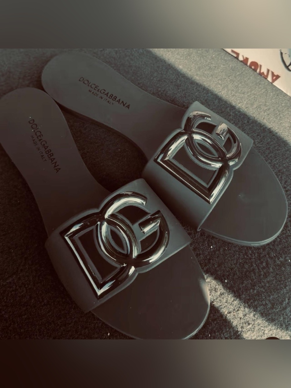 Dolce & Gabbana Black Logo Slide Sandals with Shiny Black DG Emblem
